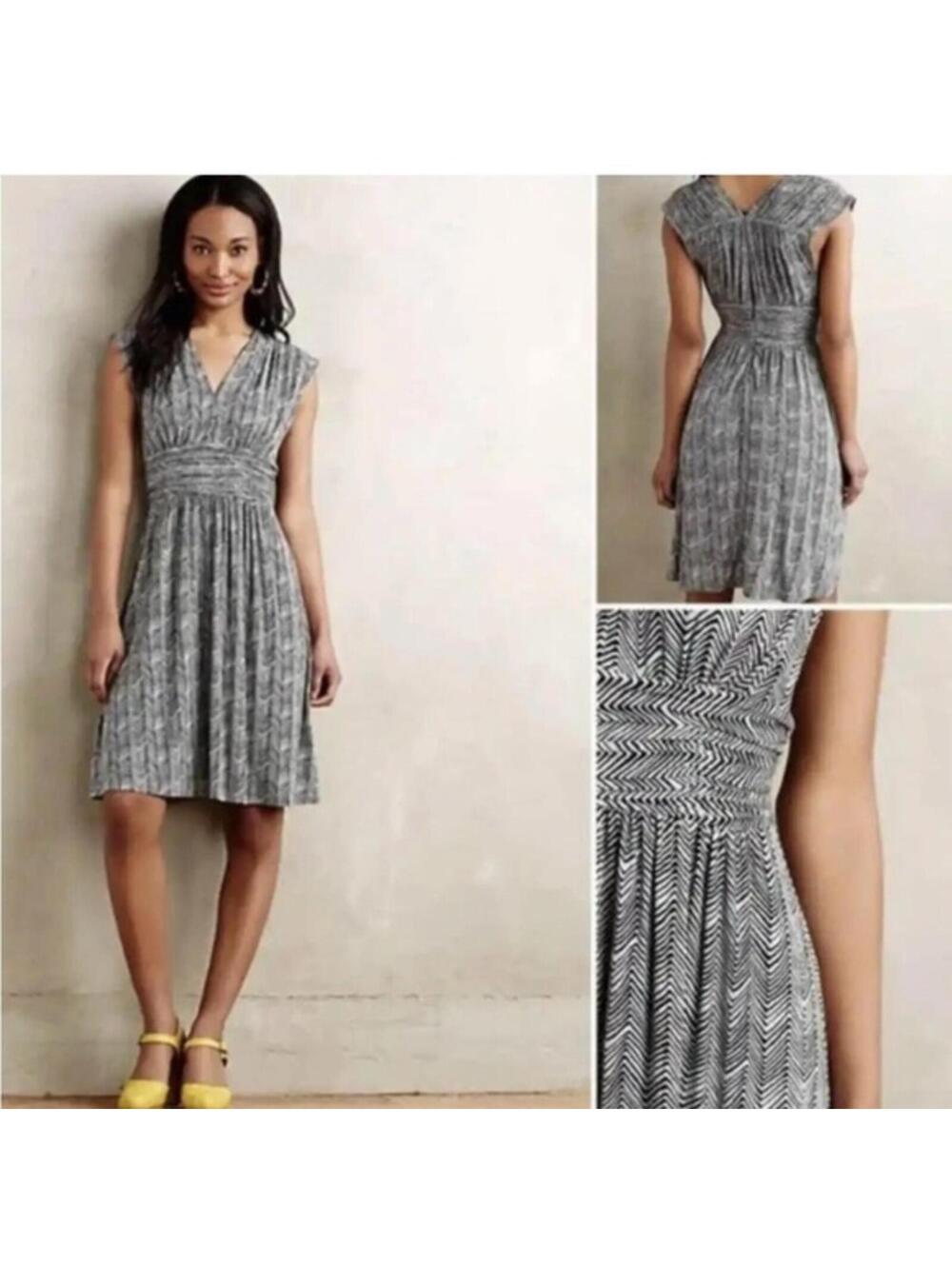 Plenty by Tracy Reese Anthropologie Zigzag Surplice Dress Black White Chevron Sm